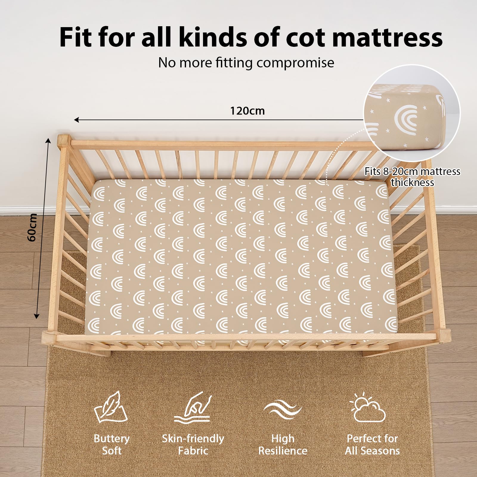 FIEMOL Baby Cot Sheets 120 x 60cm Fitted, 3 Pack Cot Bed Sheets - Image 3