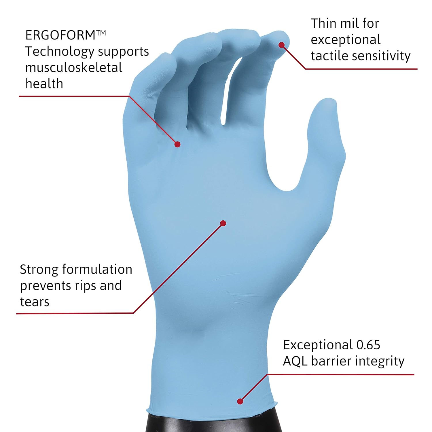 Diagram of Microflex XCEED glove features