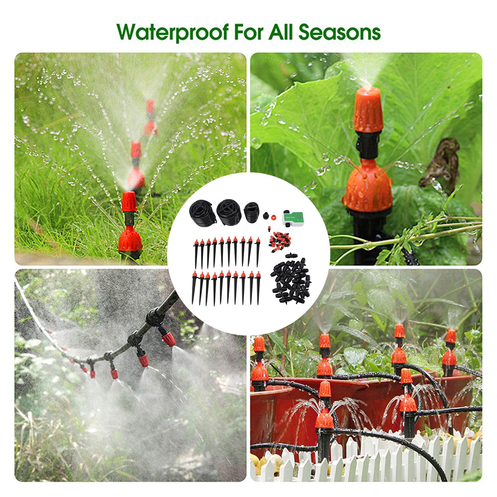 Kit di Irrigazione a Goccia Automatica da 65 Piedi con Timer, Irriga Automaticamente Fino a 20 Piante, Ideale per l'Irrigazione di Serre, Giardini e Prati