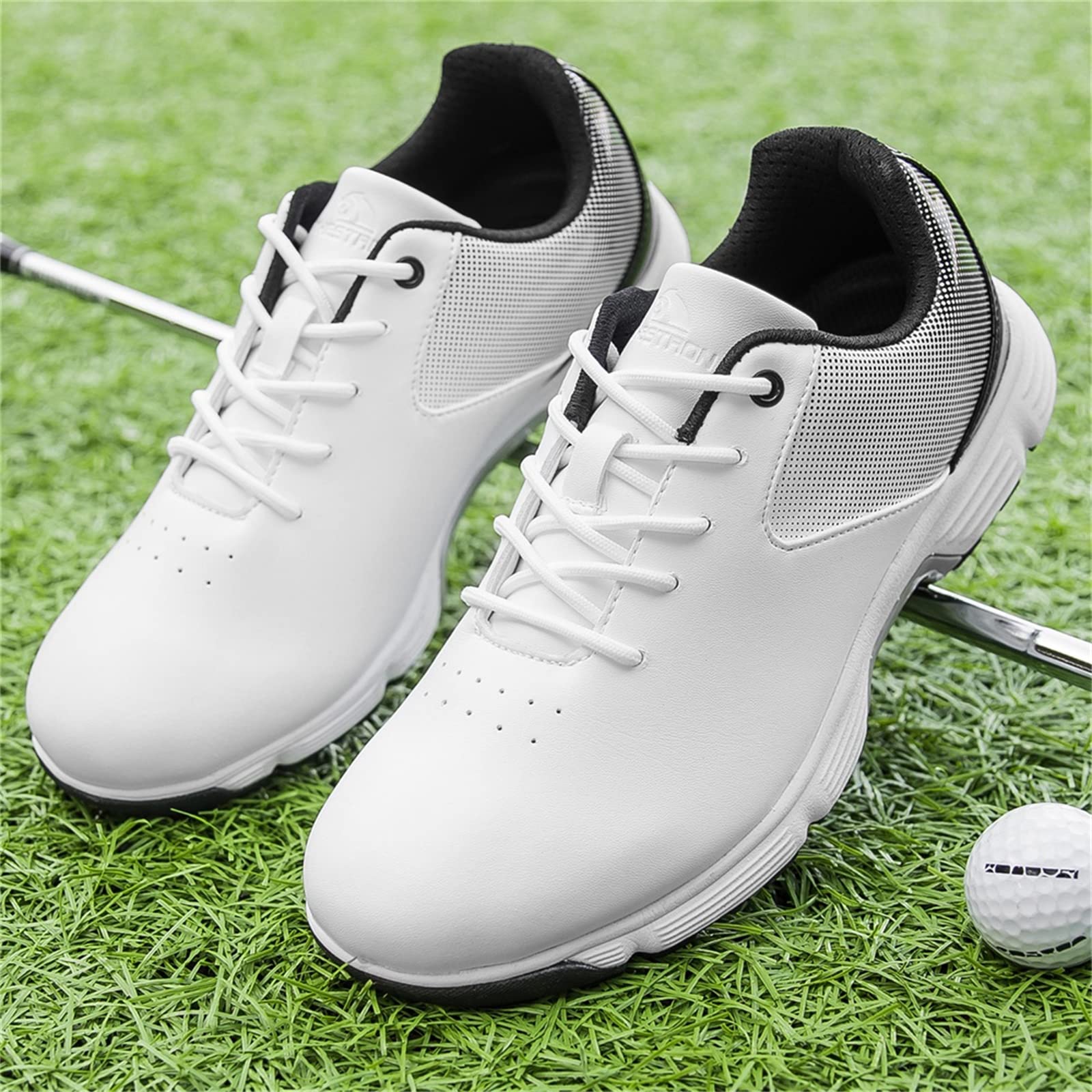 Chaussures De Golf pour Hommes avec Baskets Imperméables À Coupe Large en Cuir À Pointes Grande Taille