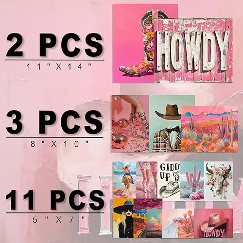 Miniatura 2 de Aroutde Decoración de pared de vaquera rosa, arte de pared estético de vaquera occidental, decoración de habitación rosa preppy, cuadros de vaquera