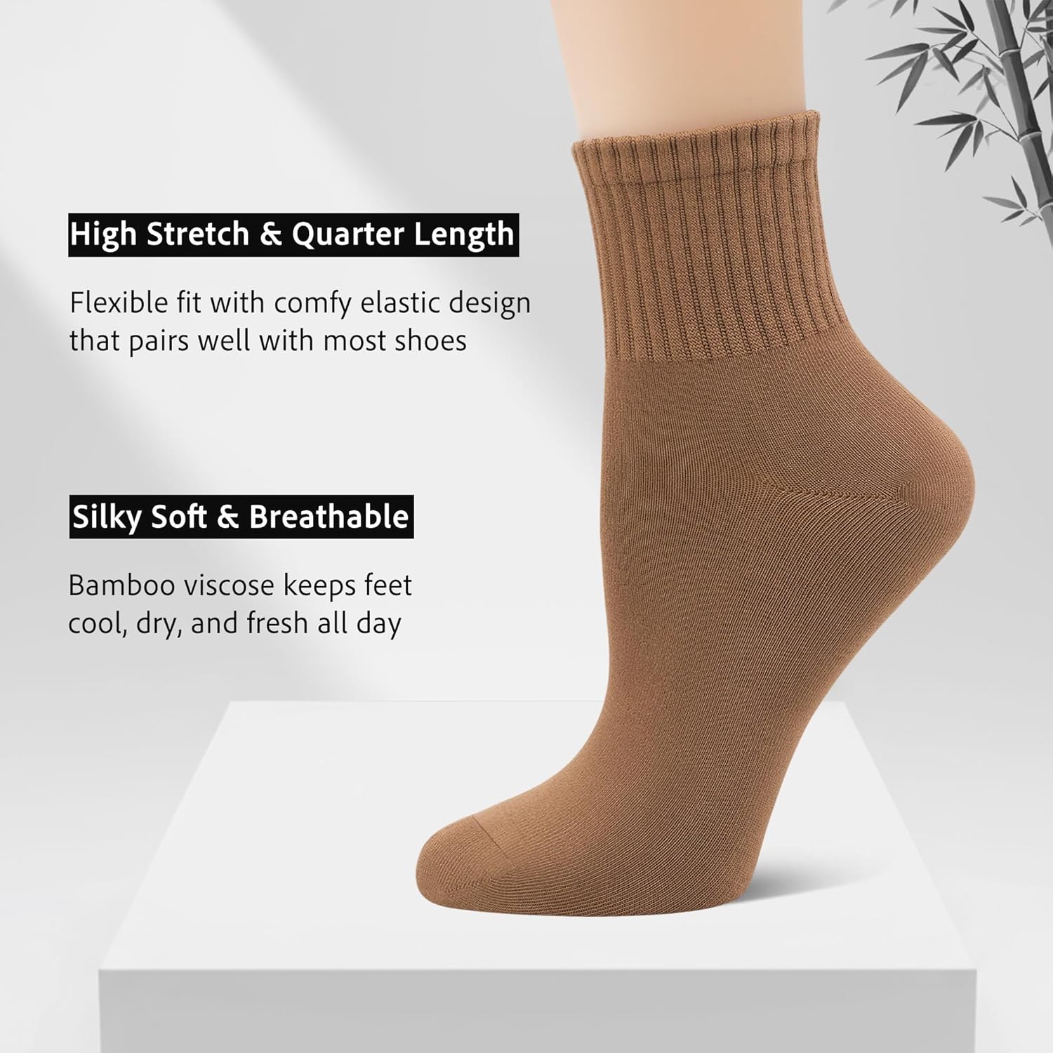 SERISIMPLE Womens Mini Crew Thin Viscose Bamboo Socks Soft Above Ankle Casual Socks Comfort Solid Color 5 Pairs - Image 4