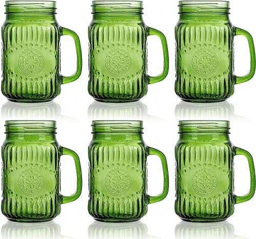 SUT Mason Jar Drinking Glasses with Handle, 6 Pack, 16 Oz Green