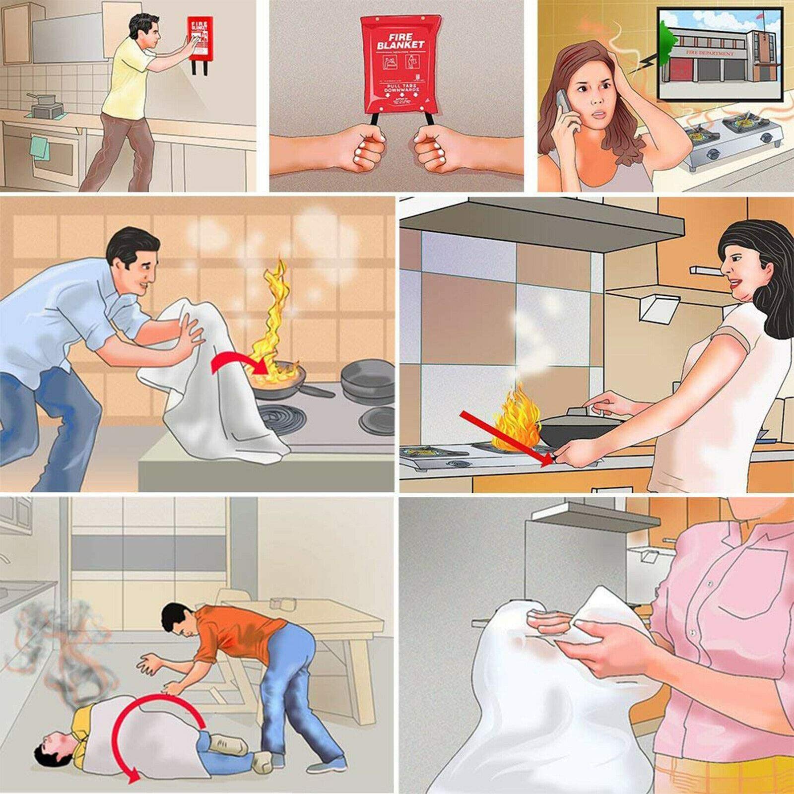 Manta ignífuga, de liberación rápida de seguridad para incendios con trabillas, 1,8 x 1,8 m, fácil de instalar y rápido de instalar en caso de emergencia, ideal para cocina, oficina en casa