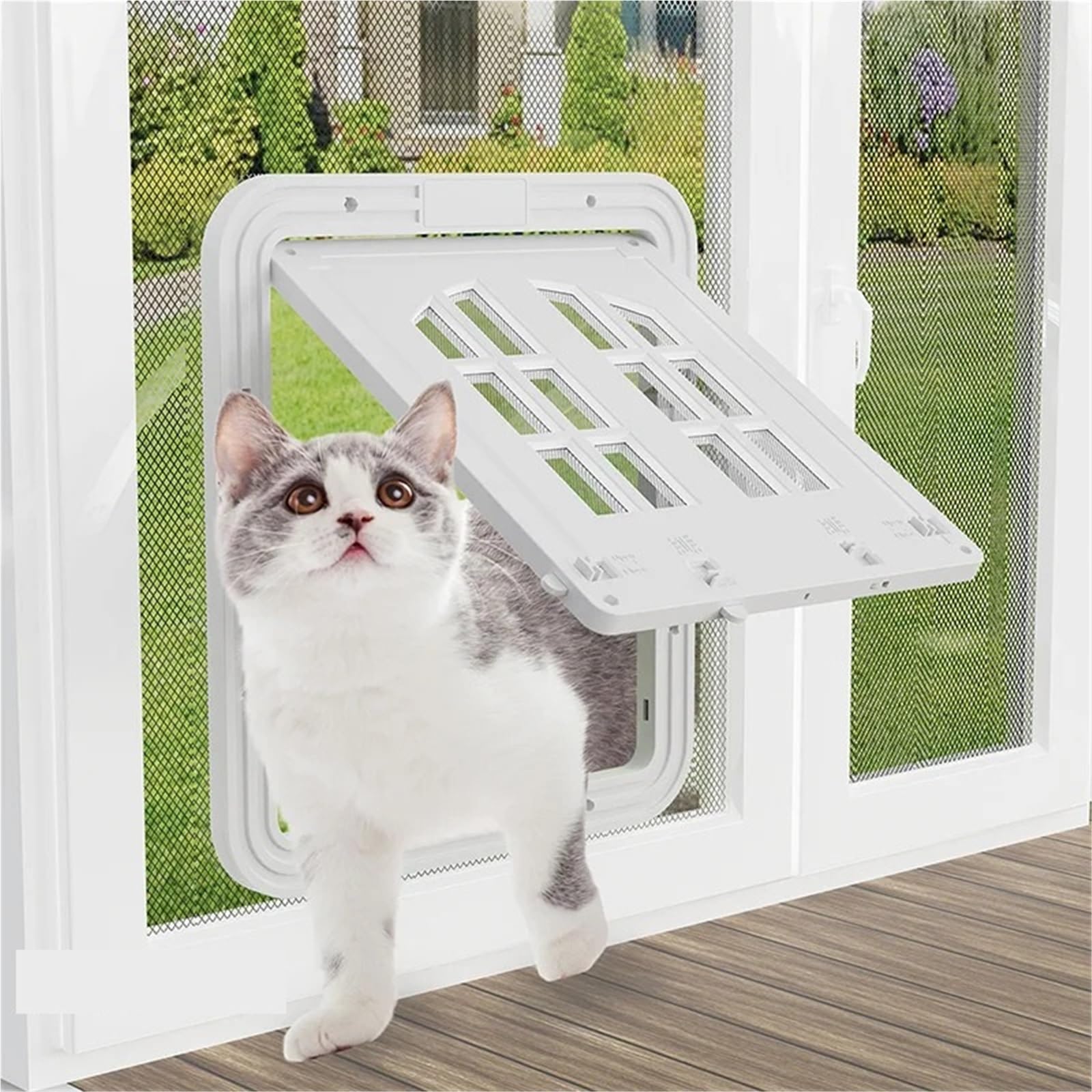 Chatiere pour Chat Porte moustiquaire for Chien et Chat, Ouverture for Animaux de Compagnie, Fermeture Automatique magnétique for Chiens pour Porte(White,S)