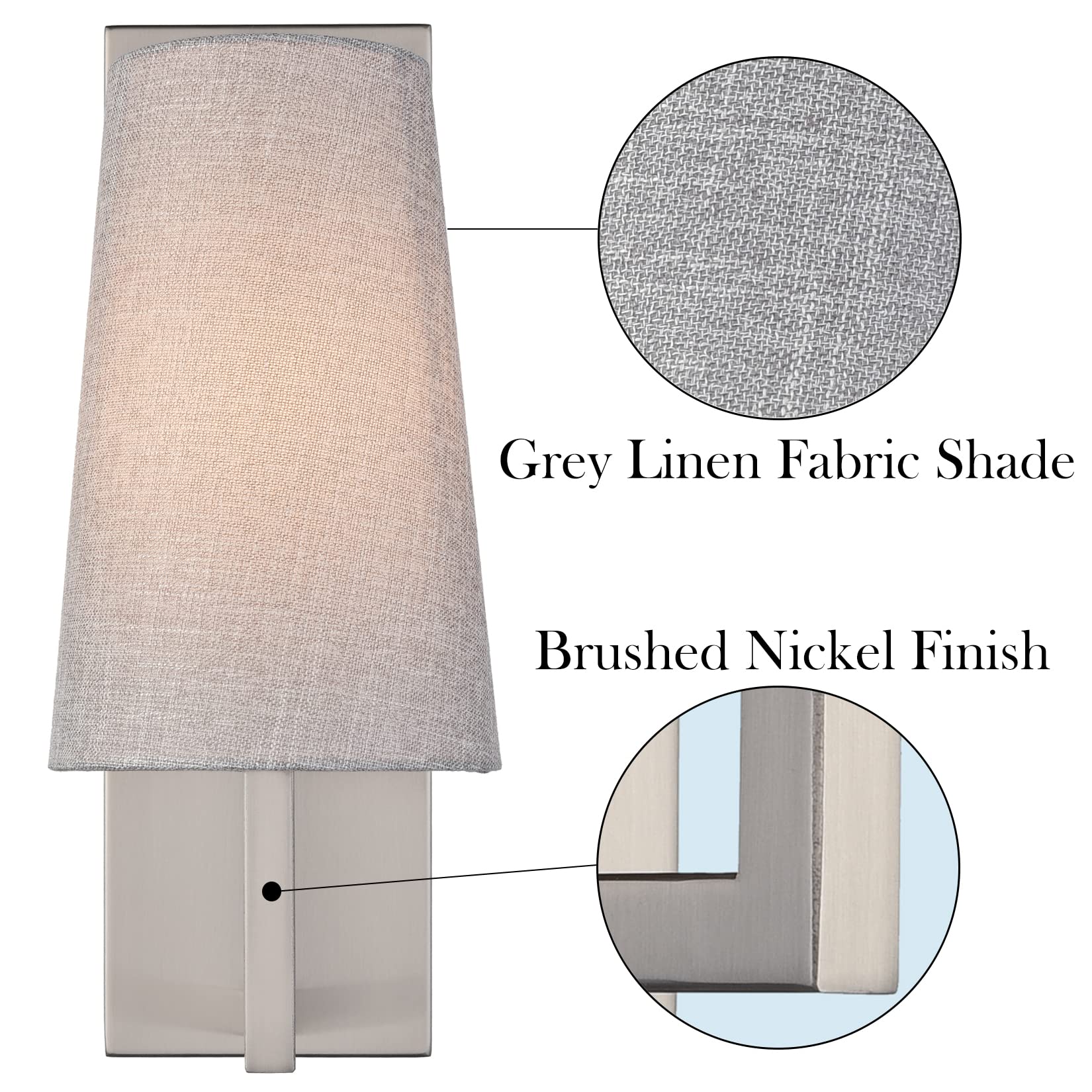 TEENYO Modern Wall Sconces Set of Two Brushed Nickel Wall Light Fixture with Slub Fabric Shade Wall Lamp for Bedroom, Living Room, Dining Room, Bathroom Sconces Wall Lighting