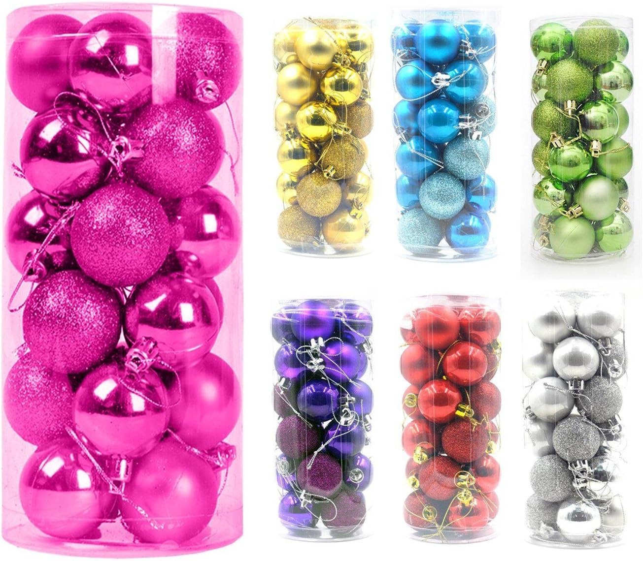 DESHIR 24pcs Christmas Tree Balls Decorations Ornaments Small Shatterproof Xmas Trees Wedding Parties Mini Tree Decoration (3-Finish, 1.57 inch 40mm )