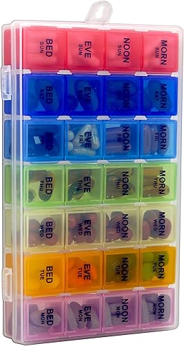 Miniatura 4 de Caja organizadora de píldoras con tapas a presión  7 días AMPM  Compartimentos desmontables para píldoras, Vitamina. (819)