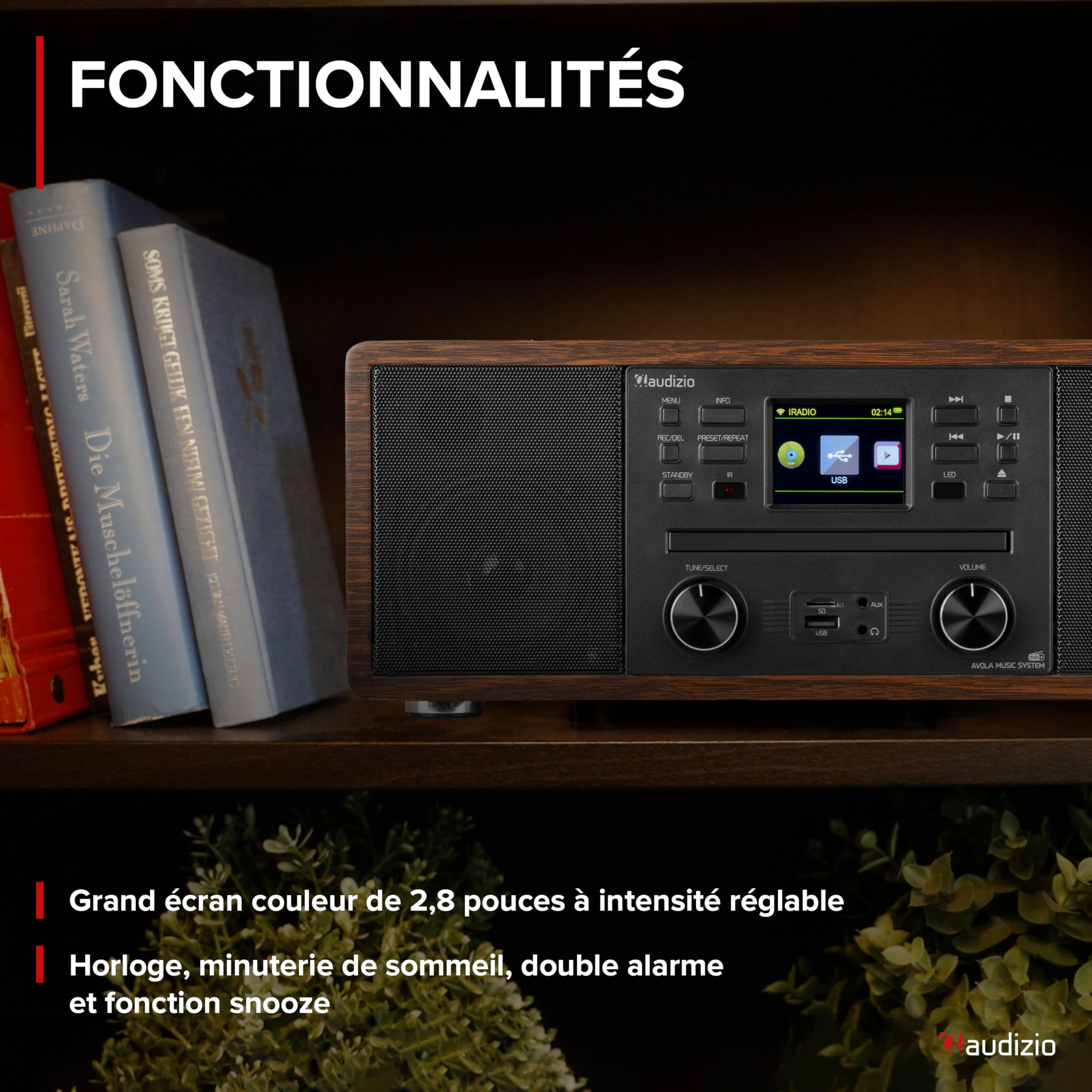 Audizio Avola Radio Internet WiFi avec Lecteur CD et Bluetooth - Couleur Noyer, Radio Dab+, FM, Haut-Parleurs Stéréo, Télécommande, Idéale pour Diffuser Vos Radios Préférées du Monde Entier
