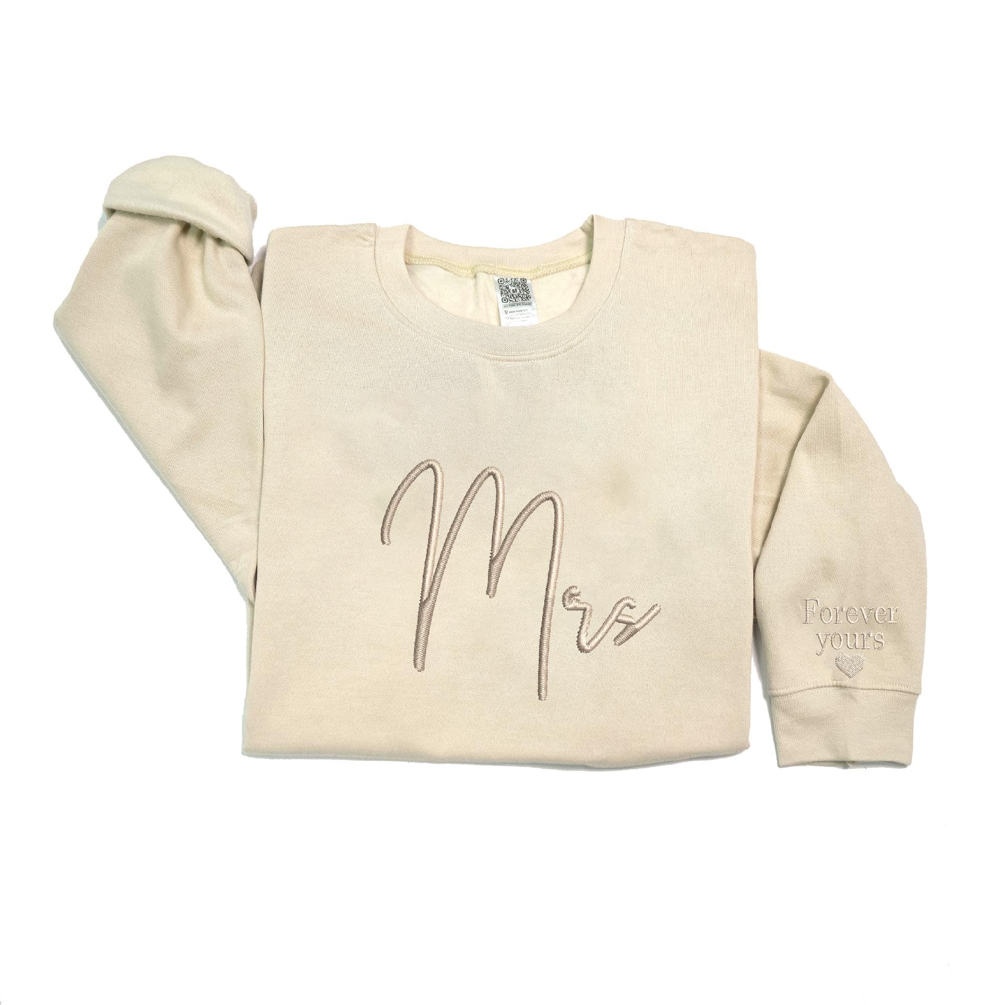 Regamor Custom Embroidered Matching Couple Sweatshirt Mrs and Mr Sweatshirt for Women on Sleeve Christmas Valentine Day 137