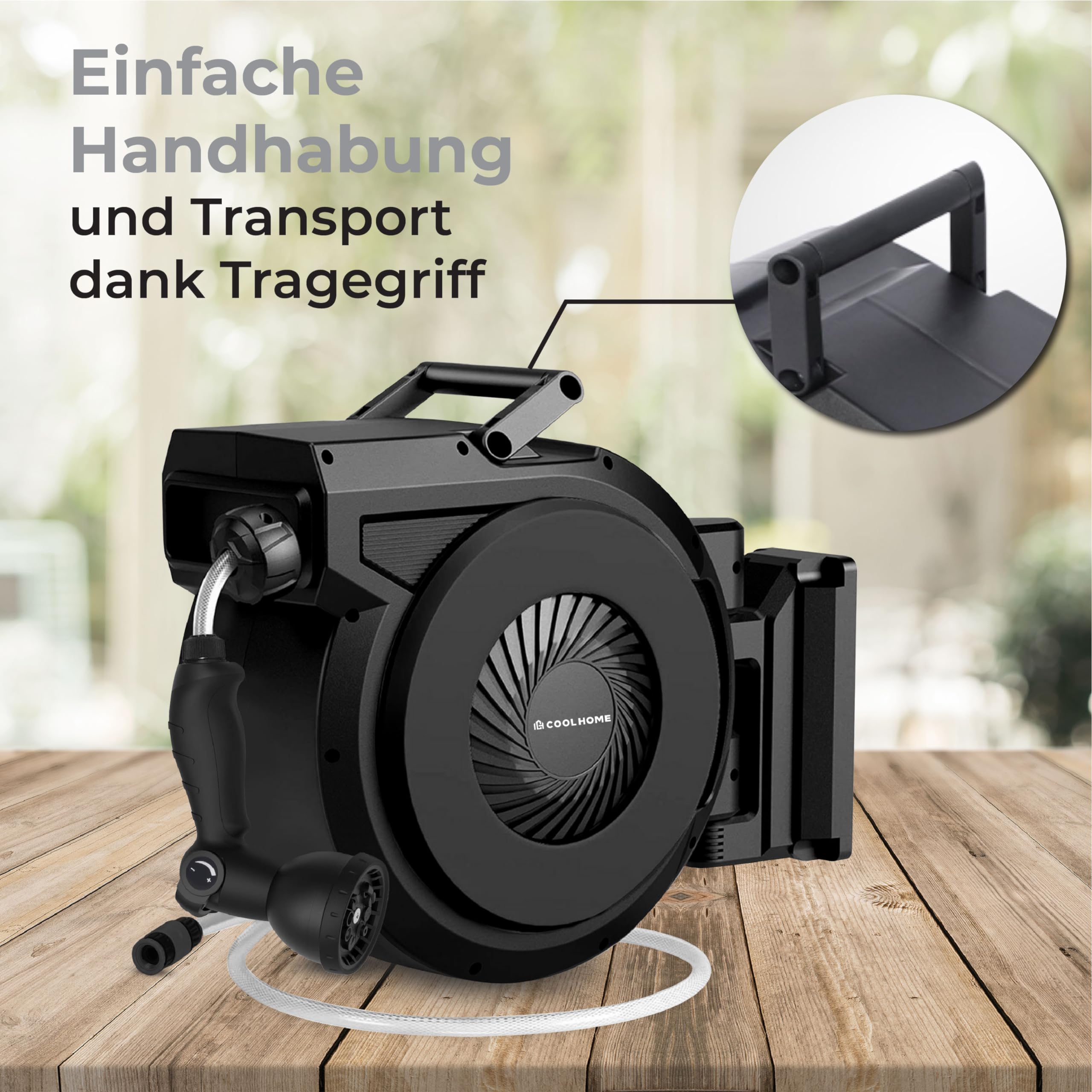 Wandschlauchbox 25 + 2 Meter - Gartenschlauch mit Rolle - Schlauchhalter 180° drehbar - Gartenschlauchrolle - Schwarz