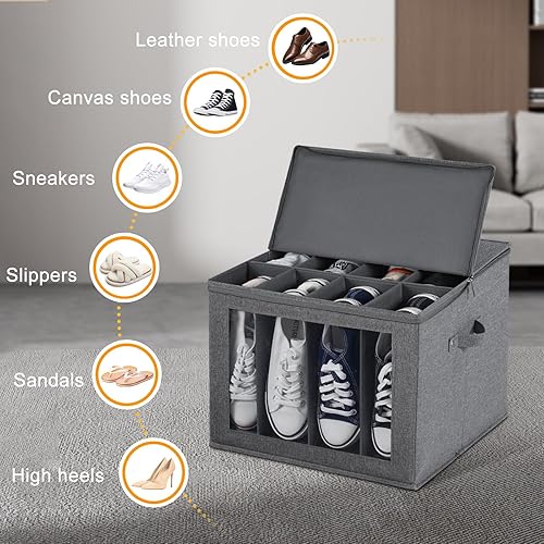 Miniatura 5 de Organizador de zapatos para armario, paquete de 2, contenedores de tela para almacenamiento de zapatos, canastas, cajas divisores ajustables para