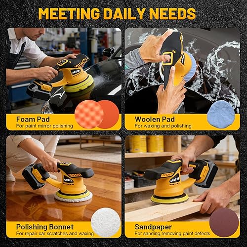 Miniatura 7 de Pulidor de búfer inalámbrico mejorado, kit de pulidor compatible con batería Dewalt de 20 V, pulidora de automóvil sin escobillas de 6 pulgadas con