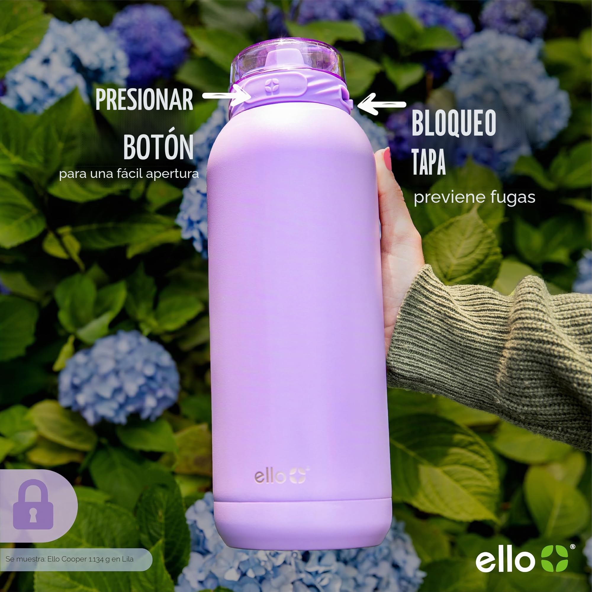 Ello Botella de Agua de Acero Inoxidable con Aislamiento al vacío Cooper