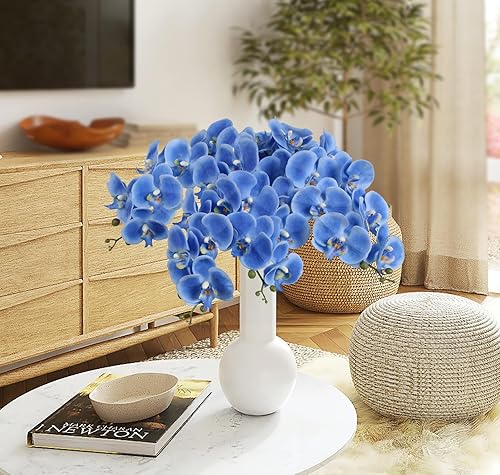 Miniatura 5 de IPOPU Orquídeas artificiales de 37 pulgadas, flores artificiales de látex de orquídea sintética, 4 piezas de flores artificiales de tallo largo para