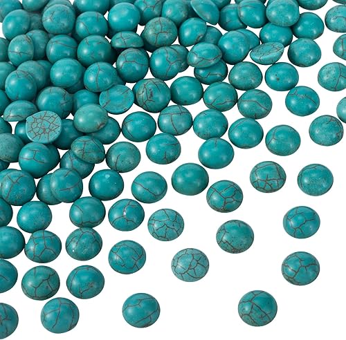 80 cuentas de turquesa azul para fabricación de joyas de 0.472 pulgadas, cabujones de piedras preciosas turquesa sintéticas, parte trasera plana,