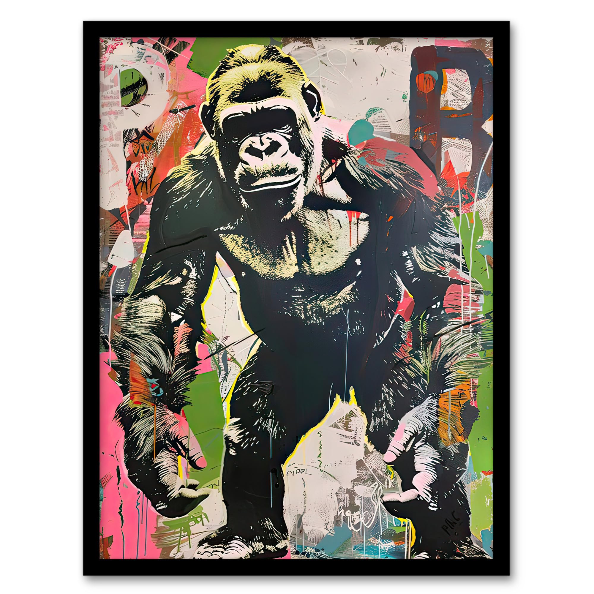 Artery8 Standing Gorilla Street Graffiti Artwork Modern Living Room Artwork Framed Wall Art Print A4
