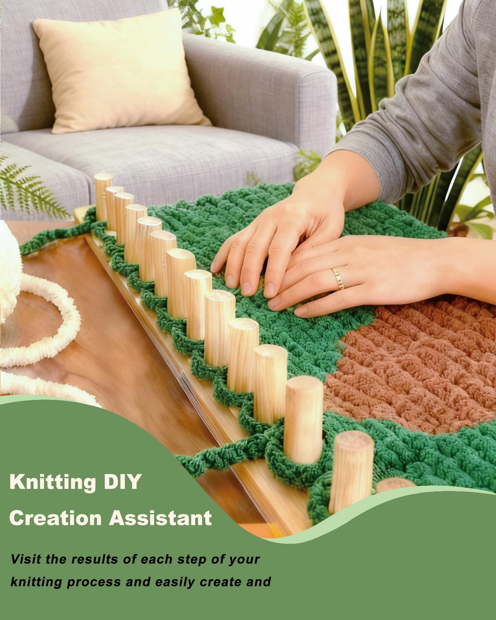 Loveinlast 162,6 cm grobes Strickgarn-Decken-Webstuhl-Set, grobe Decke, Holzwebstuhl für Anfänger, anschließbar und zerlegbar, 4-in-1-Grobgarn-Strickwebstuhl