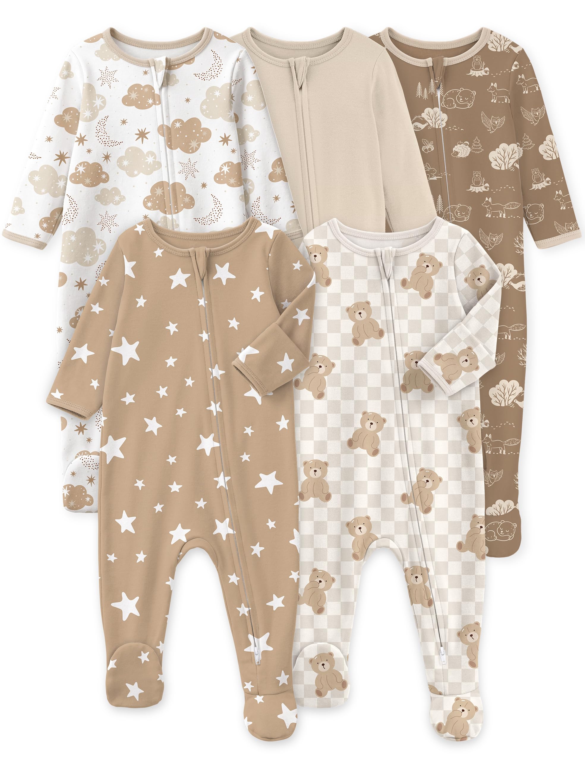Baby Sleepers 5 Pack 100% Organic Cotton, Girl Boys Newborn Pajamas