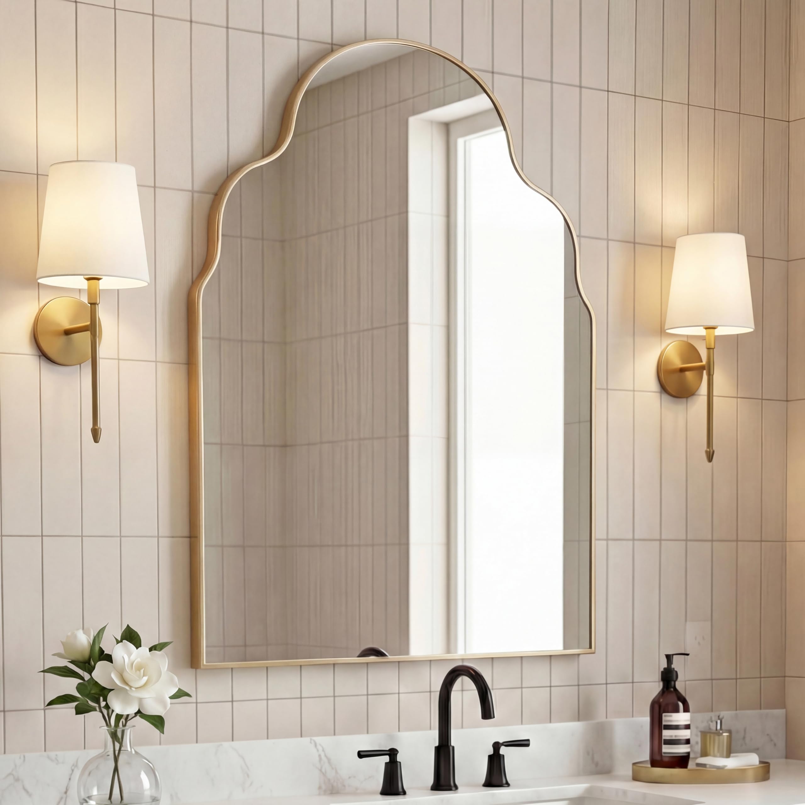 Photo 1 of JONATHAN Y Alora Scalloped Arch Metal Wall Mounted Mirror 24" x 36", Gold
