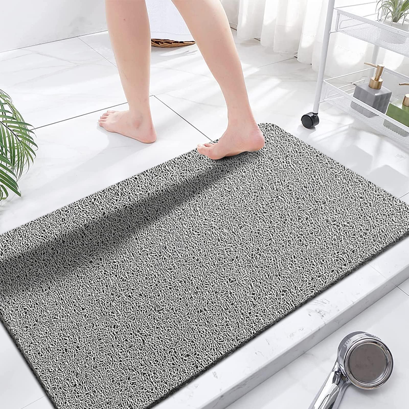 ZOKBOM Non Slip Shower Mat 40x60cm, Soft Comfort Massage Shower Mat with Drain, Quick Drying Bathroom Mats, Washable PVC Loofah Shower Mat for Shower Stall Bathroom Wet Areas (Light grey)