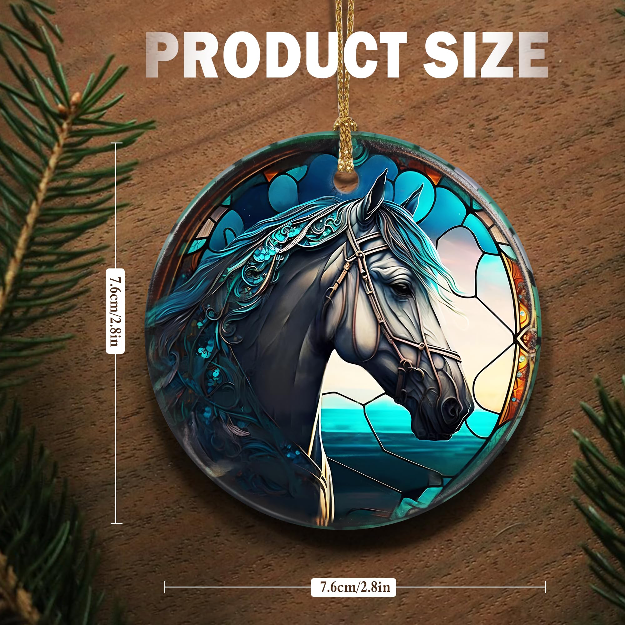 Touber Horse Ornament, Christmas Decoration, Holiday Present Idea, Heirloom Keepsake, Round Ceramic, Bauble Present, Horse