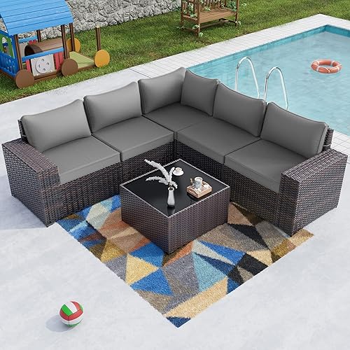 Kullavik 6PCS Outdoor Patio Furniture Set PE Wicker Rattan Sectional