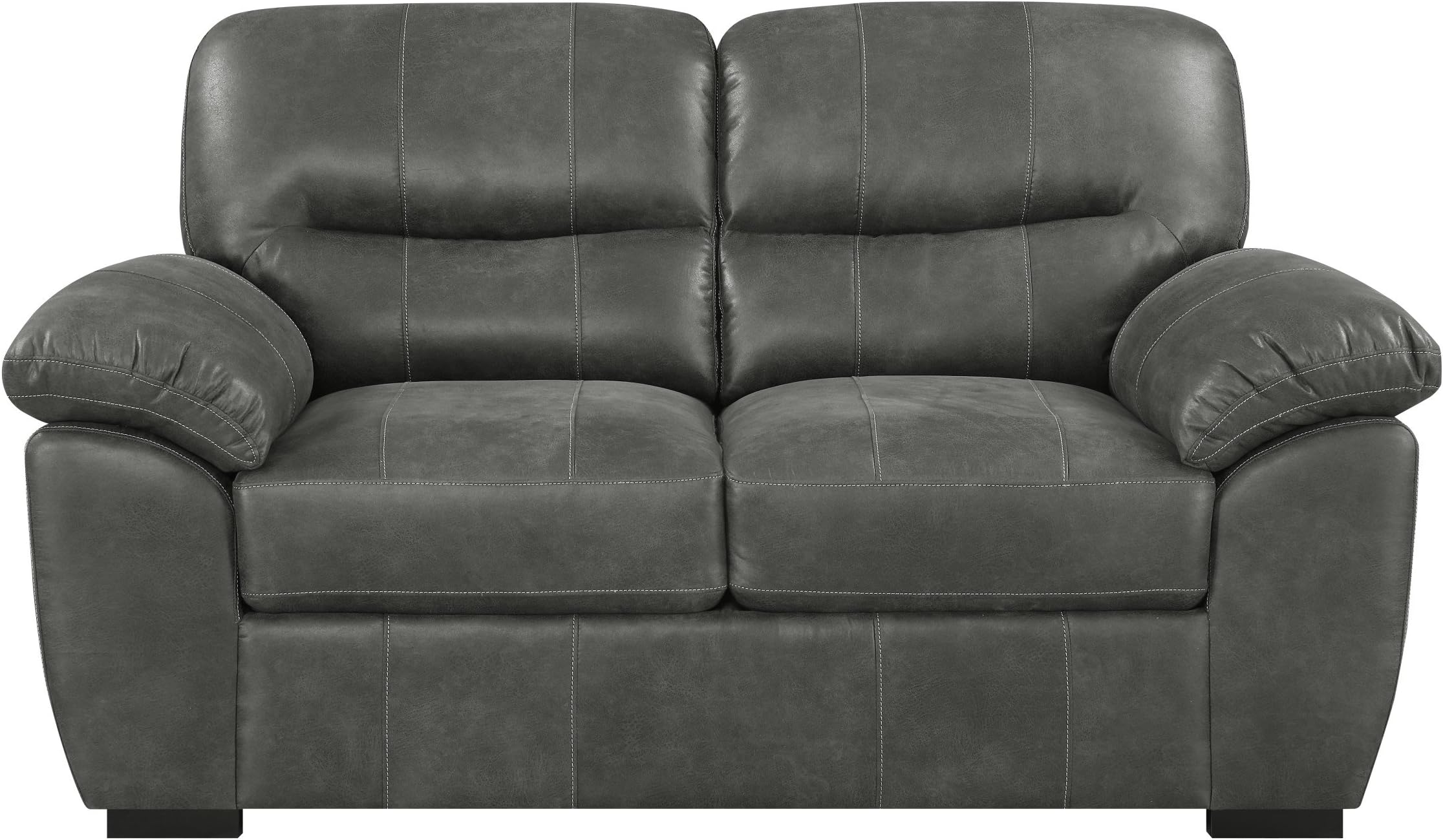 Loveseat With Faux Leather, Pillow Top Back, And Padded Arms