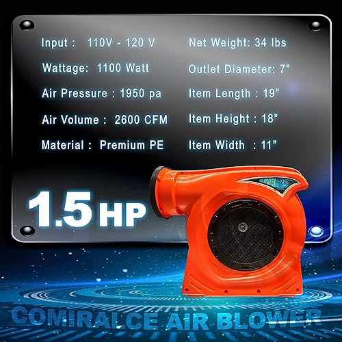Miniatura 3 de CoMiracle - Sopladores de aire, soplador de aire inflable para casa de rebote, castillo inflable para exteriores y toboganes (comercial de 1.5 HP)