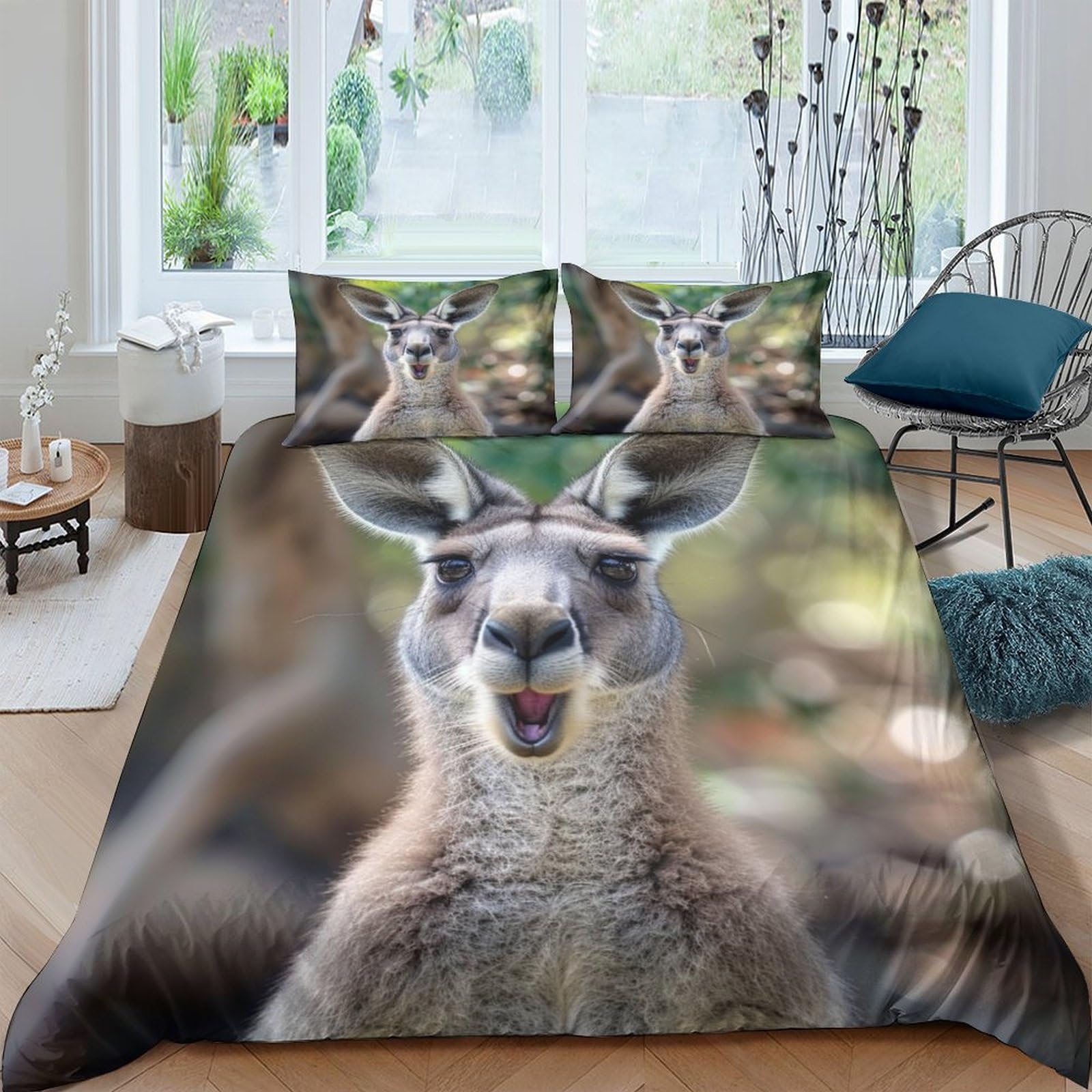 Housse de couette 200x200 cm kangourou parure de lit microfibre pour chambre adulte et ado