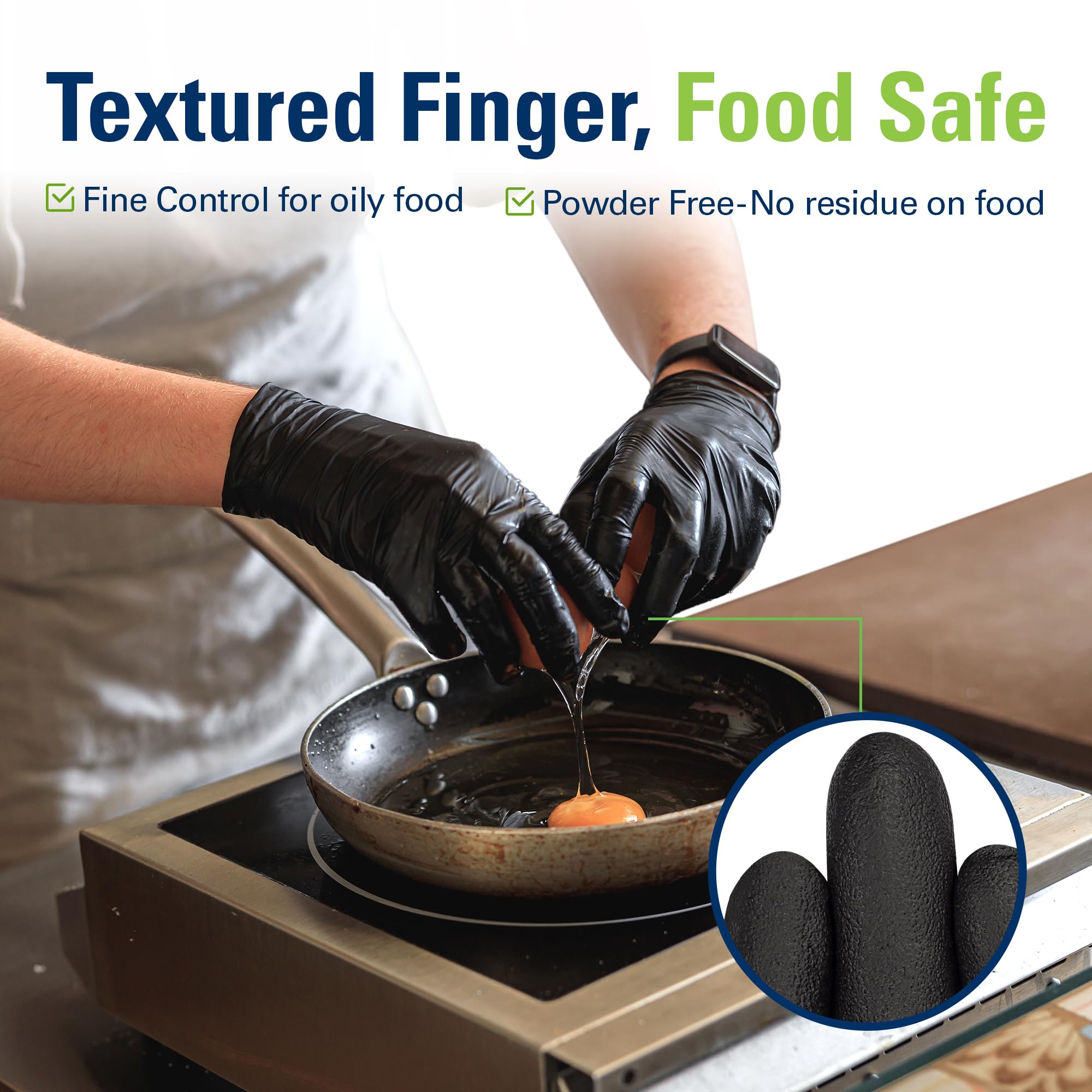 SWIFTLITE Guantes desechables de nitrilo, seguros para alimentos, sin látex, sin polvo, guantes de plástico negro para cocinar, limpiar la casa, preparación de alimentos (100, pequeños)