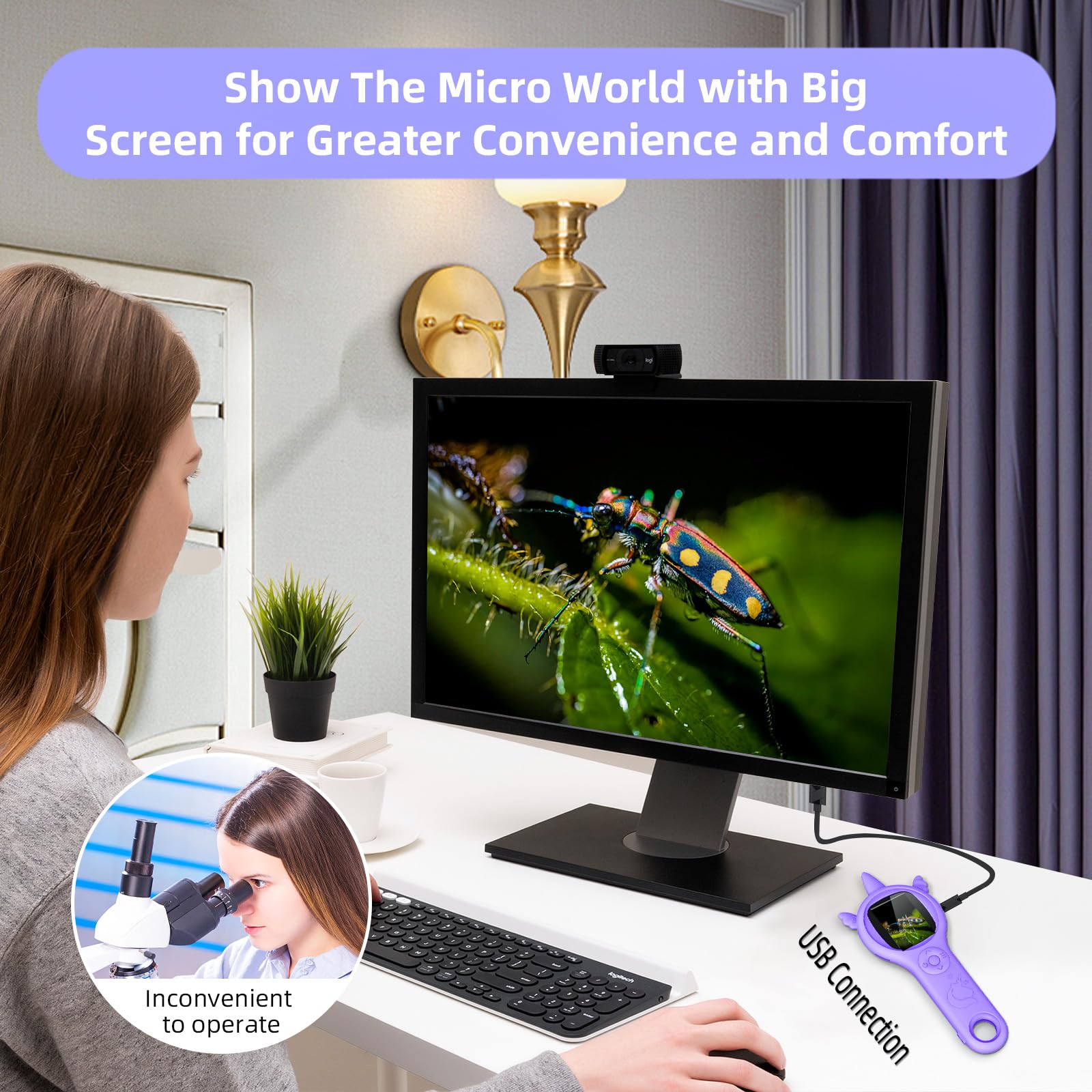 Daxiongmao Microscope portatif pour Enfants, Microscope de Poche Portable 500X pour Enfants, Cadeaux d'anniversaire de Noël pour 3 4 5 6 7 8 Filles et garçons (Violet)