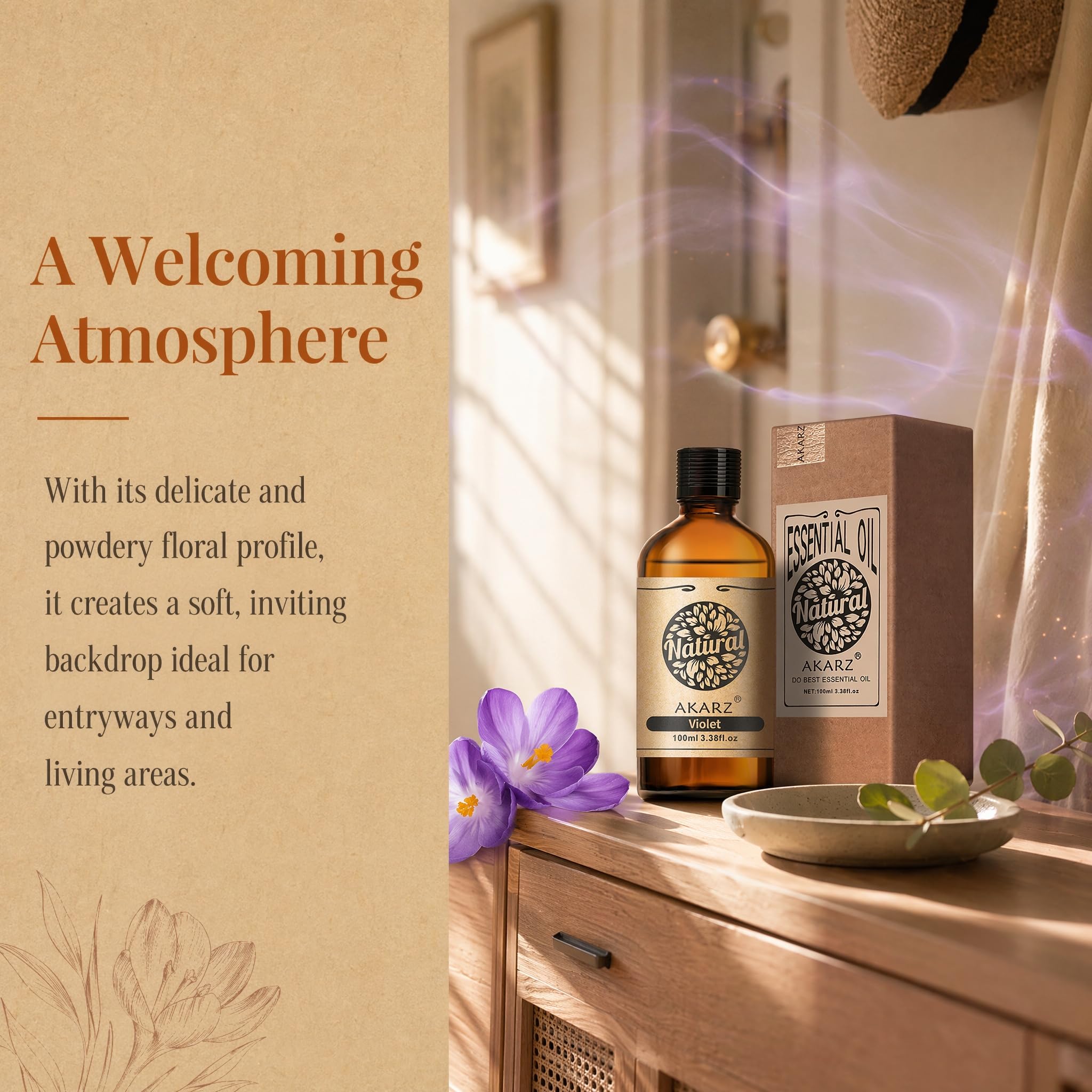 AKARZ 100ml Olejek esencjny z Fiołka - Naturalny olejek aromatyczny do dyfuzorów, lamp aromatycznych i aromatów pomieszczeń