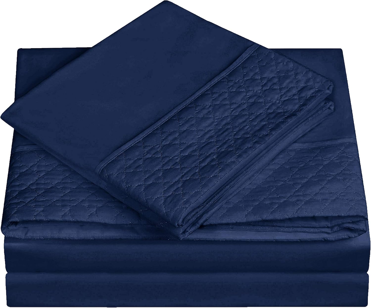 Elegant Comfort Luxury Best, Soft, and Coziest 3-Piece Bed Set 1500 Thread Count Egyptian Quality |Quilted Design on Flat Sheet and Pillowcases| Wrinkle Free, Twin, Navy
