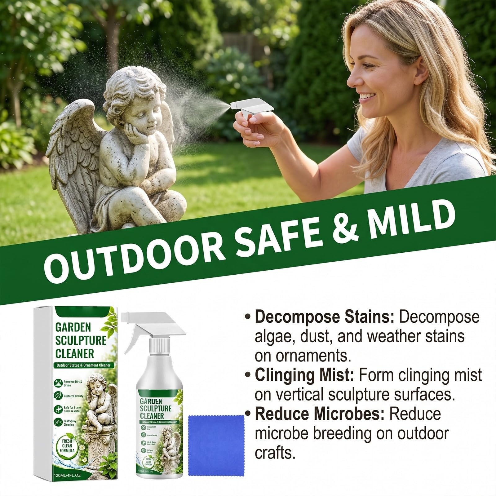 Giardino Scultura Detergente Spray, Statua Pulizia Nebbia, Decorazione Esterna Pulizia Soluzione, Cura della Pietra per le Statue, Multi-superficie Lavaggio Esterno per Patio Ponte (6pcs)