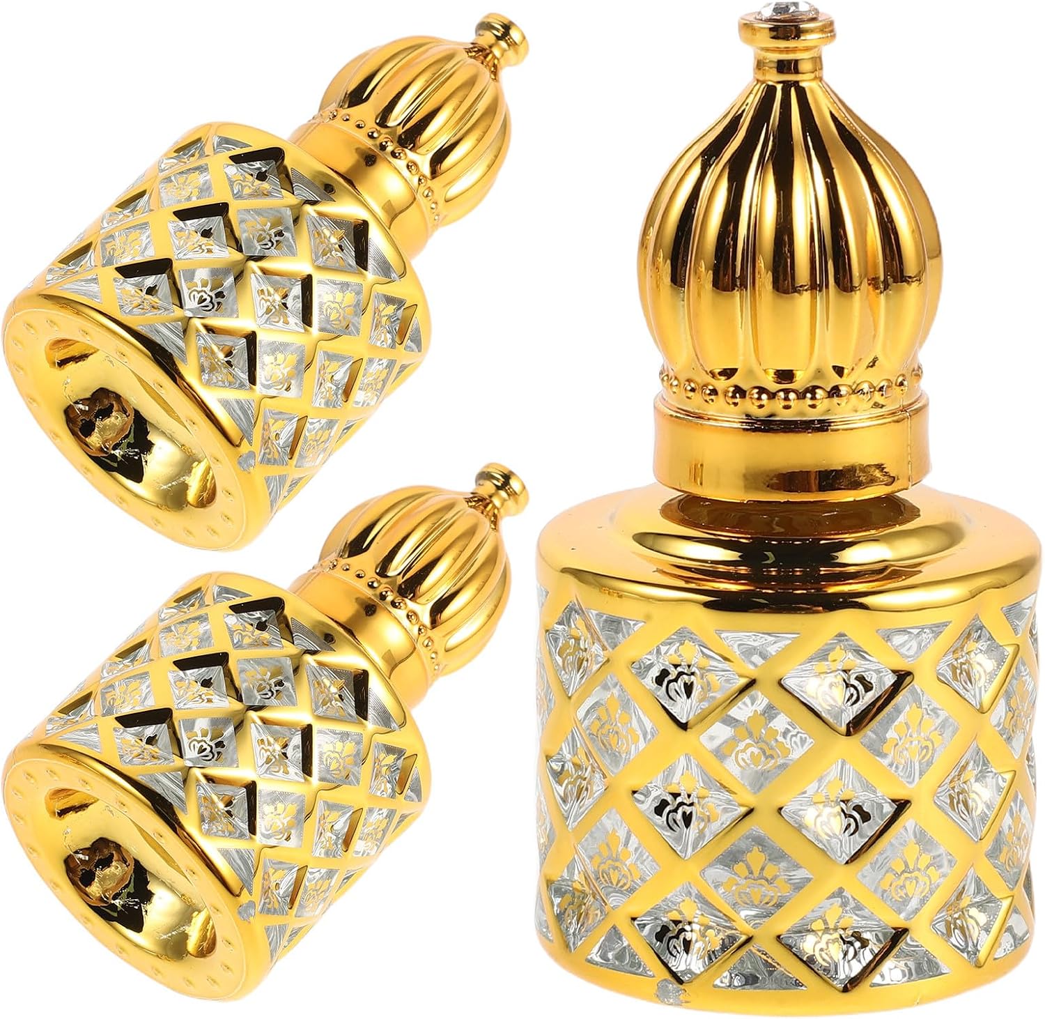 SUPVOX Perfume Elegant Vintage Design Glass Bottles 3pcs with Golden Caps Roller 8ml Refillable Empty Perfume Bottles for Controlled Application and Portable Use for Work and Dating