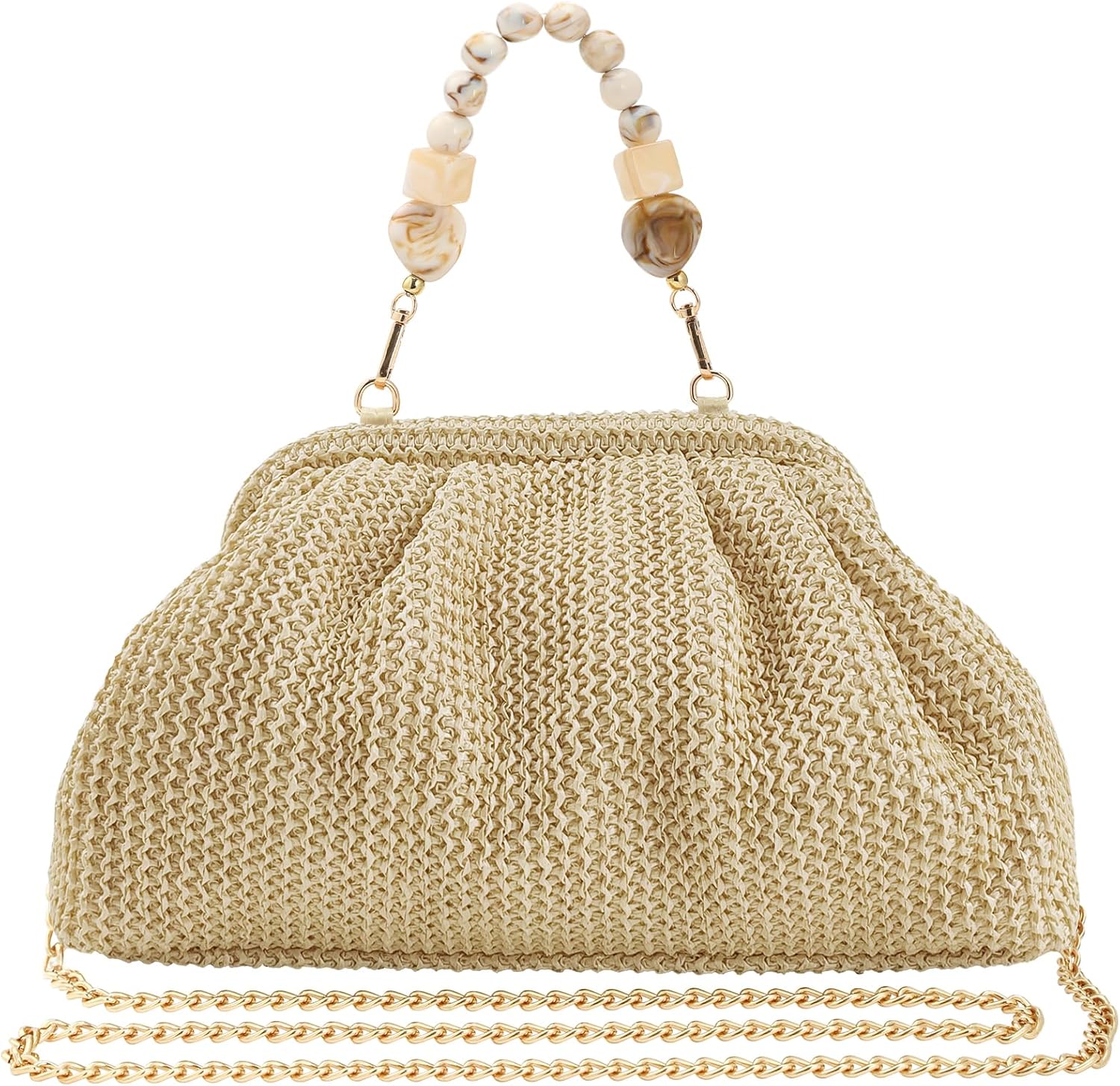 Women's Straw Crossbody Bag Summer Beach, Woven Clutch Purse with Detachable Strap for Vacation