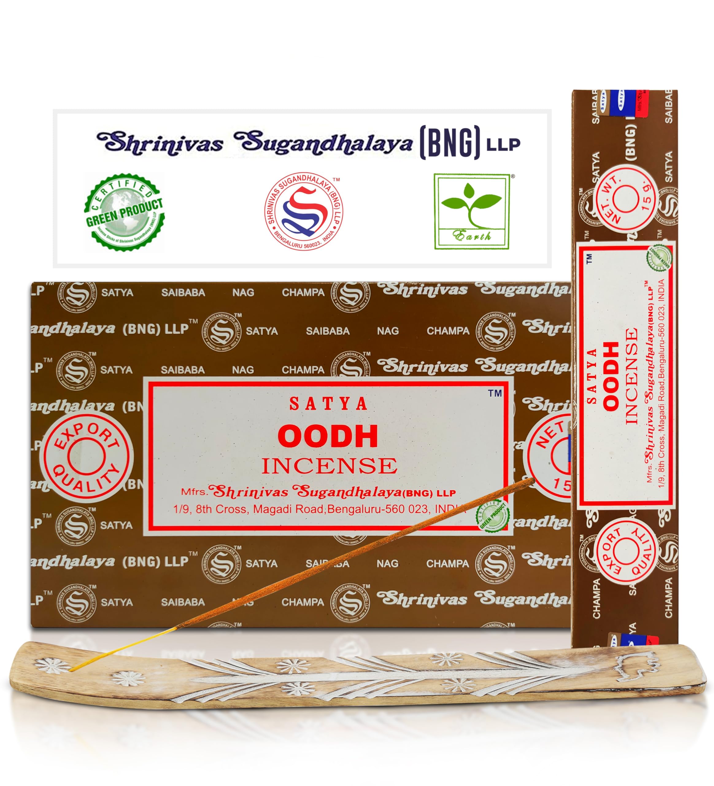 Satya Oodh Incense Sticks, Satya Bng Insenses 15gmx12 Pack with Raajsee Incense Holder Bundle, Satya Nagchampa Natural Incense