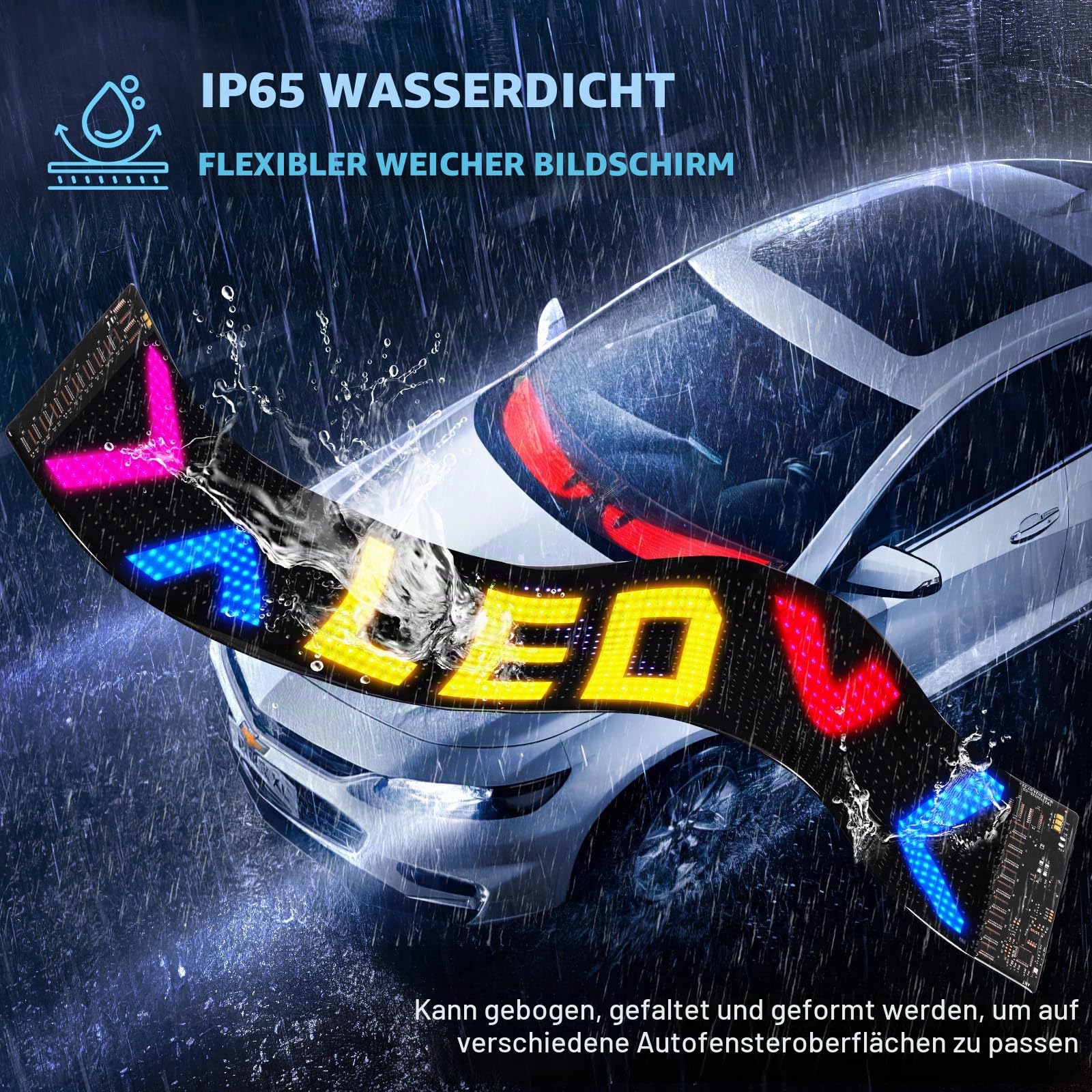 2er Devil Eyes Light for Cars Auto Led Augen für LKW, Anzeige Bunter Weicher Bildschirm Programmierbare LED Laufschrift Leuchtreklame, Smart App,Bluetooth USB 5V Teufelsauge LKW (12CM*60CM)