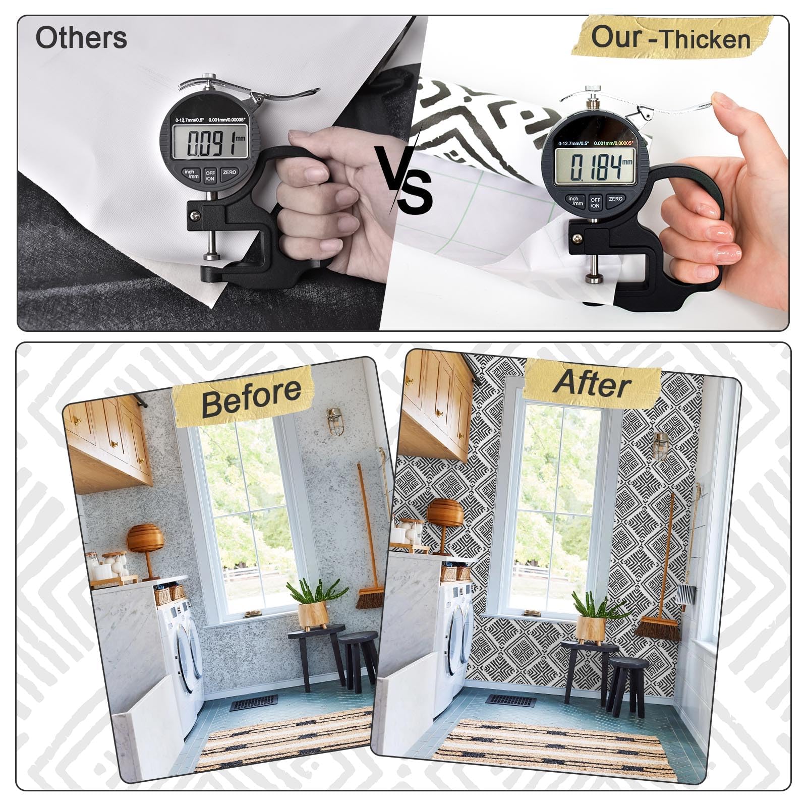 Papel tapiz blanco y negro para despegar y pegar, papel de contacto geométrico bohemio para armarios, moderno, autoadhesivo, extraíble, cocina, baño, impermeable, papel de contacto blanco y