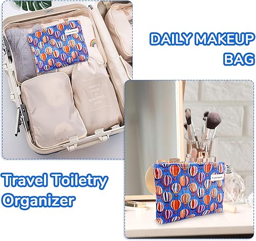 Miniatura 7 de Bolsa de maquillaje estética grande, bolsas de cosméticos florales para mujeres y niñas, organizador de maquillaje de lona con cremallera, bolsa de