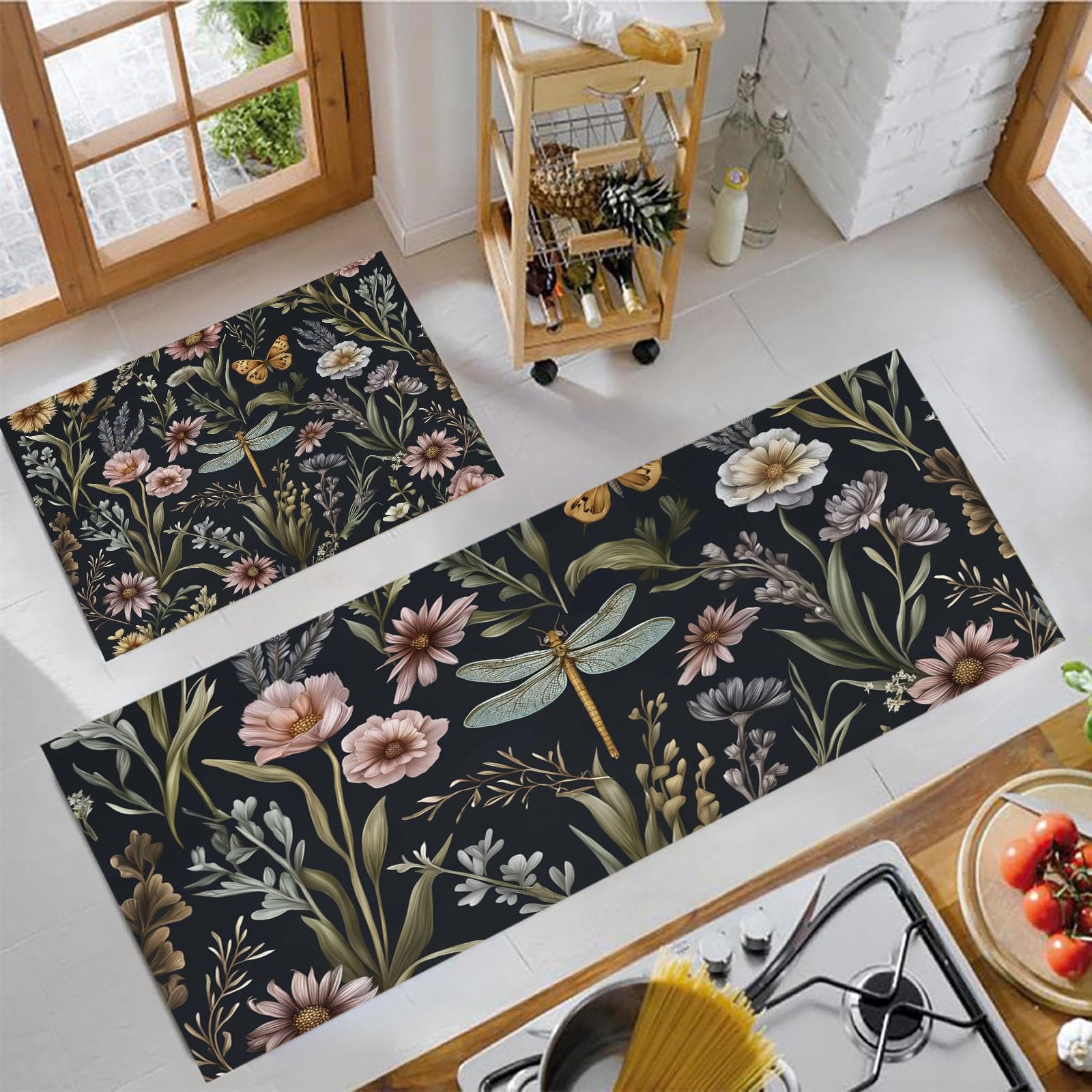 Alfombrillas de cocina duraderas y lavables juego de dos alfombras estables color carbón