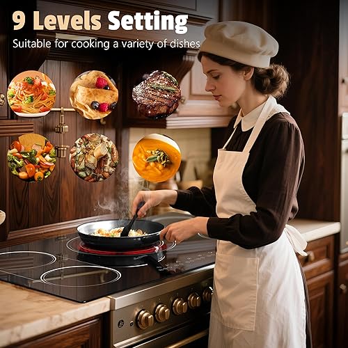 Miniatura 4 de Estufa eléctrica de 5 quemadores de 36 pulgadas, estufa eléctrica integrada de 9600 W, placa de cerámica de 36 pulgadas con control táctil, quemador