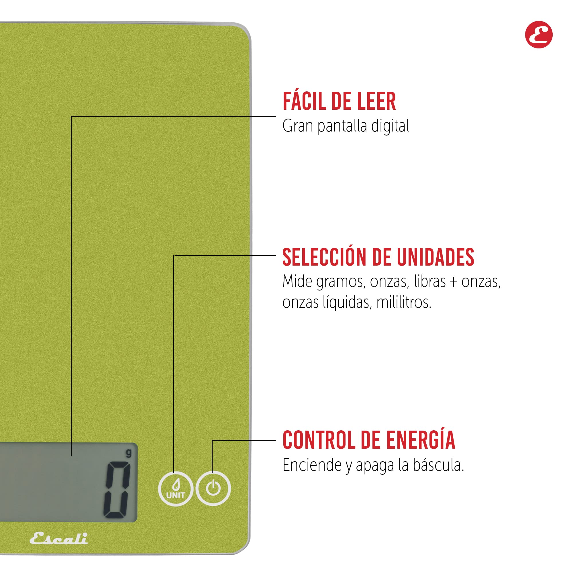 Escali 157SCG Báscula de Cocina Arti Glass, Báscula Digital con Pantalla LCD, Accesorio de Menaje de Cocina, Negocios y Ocio, 6.8 kg, Verde Suculento, 23 x 16.5 x 2 cm