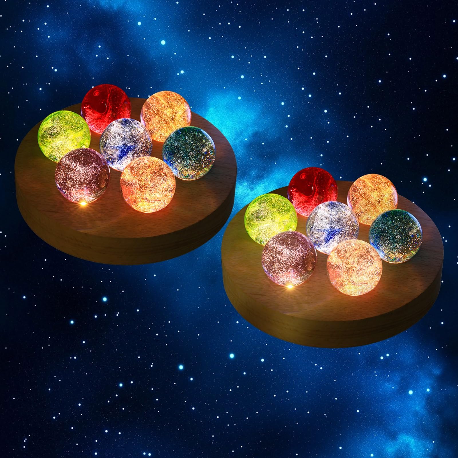 Lampada da Notte a Sfera di Cristallo con Sistema Solare 7 Colori Che cambiano Modello di Luna con Base in Legno Regalo Spaziale for Bambini
