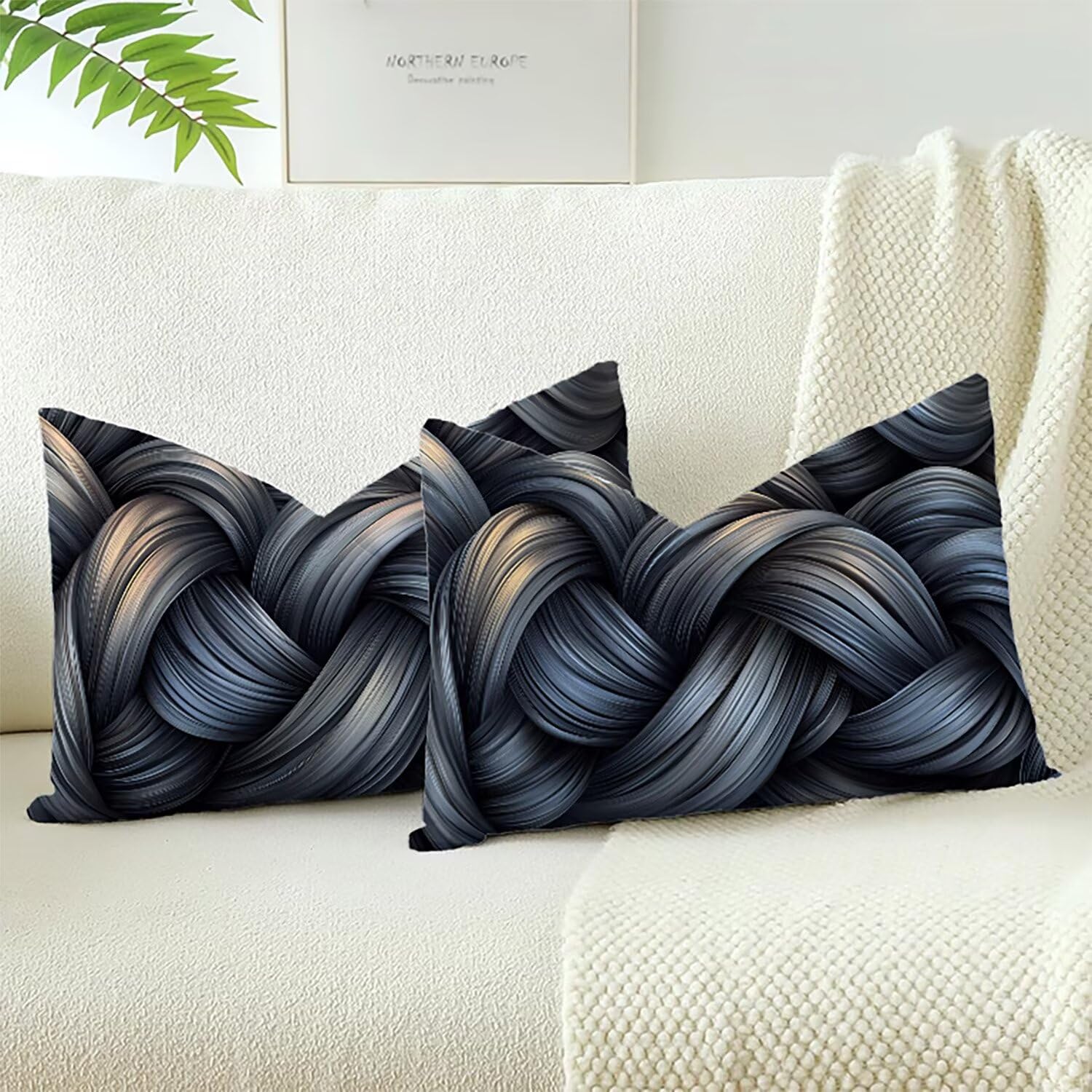 Coussin decoratif canape 60x40cm lavable en velours doux lot de 2