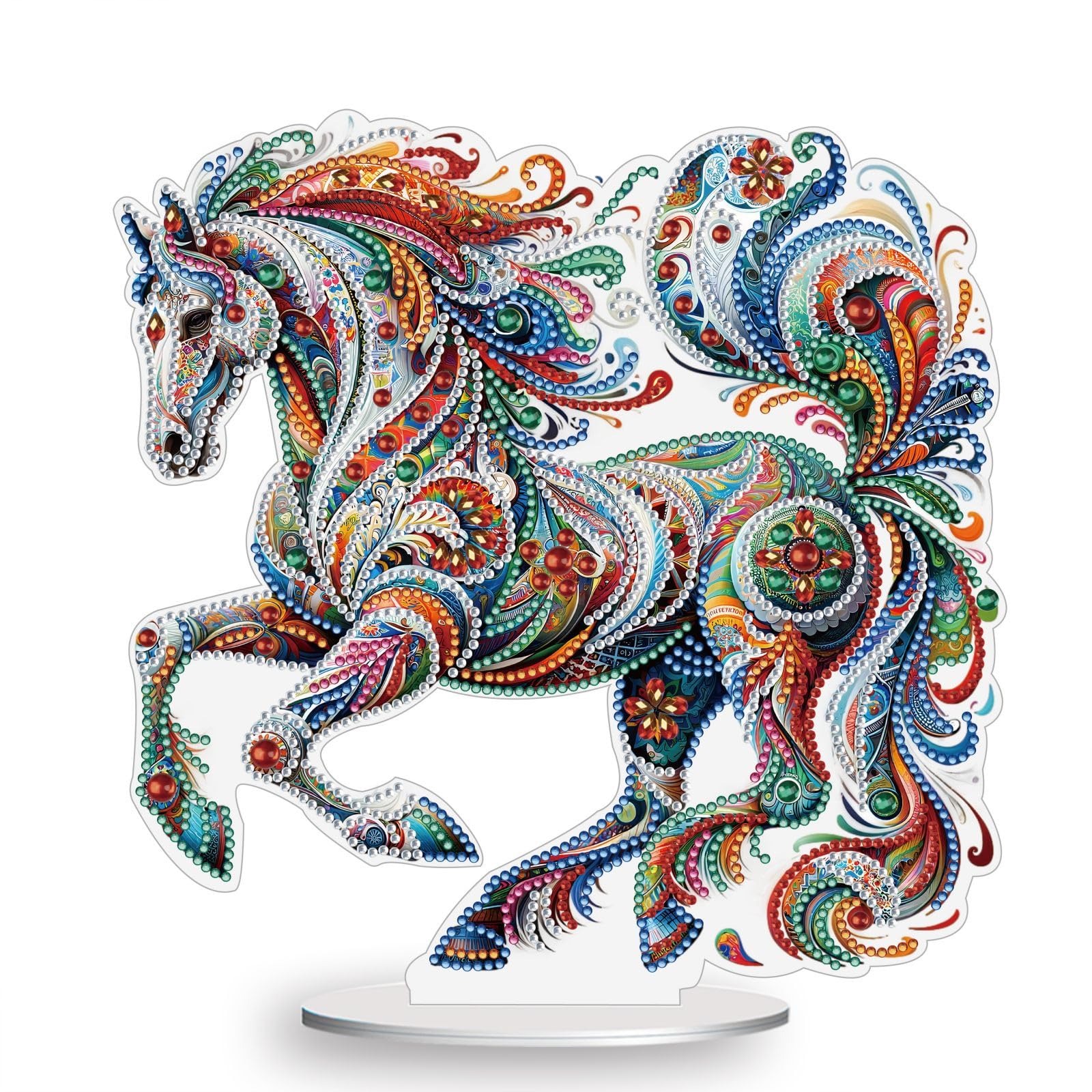 Lebartm DIY Diamond Art Painting Desktop Ornament Special Shaped Crystal Retro Patterns Tabletop Ornaments Single Sided Diamond Home Decor-Horse