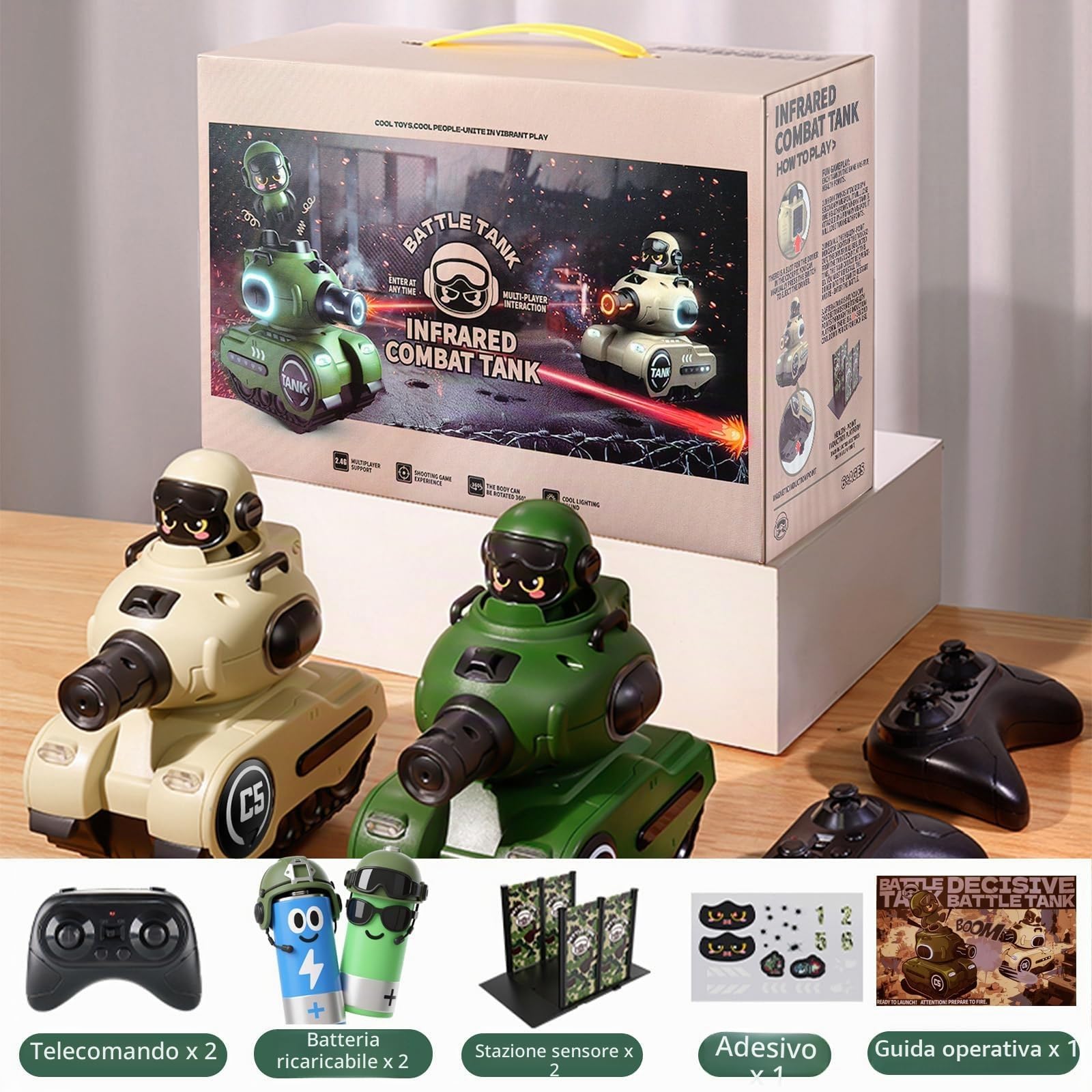 2 Pezzi Telecomandati Combattimento Auto,2,4 GHZ RC Battaglia Veicolo-Cisterna,360° Rotazione Telecomando Deriva Giocattolo con LED Luce e Musica (Versione base)
