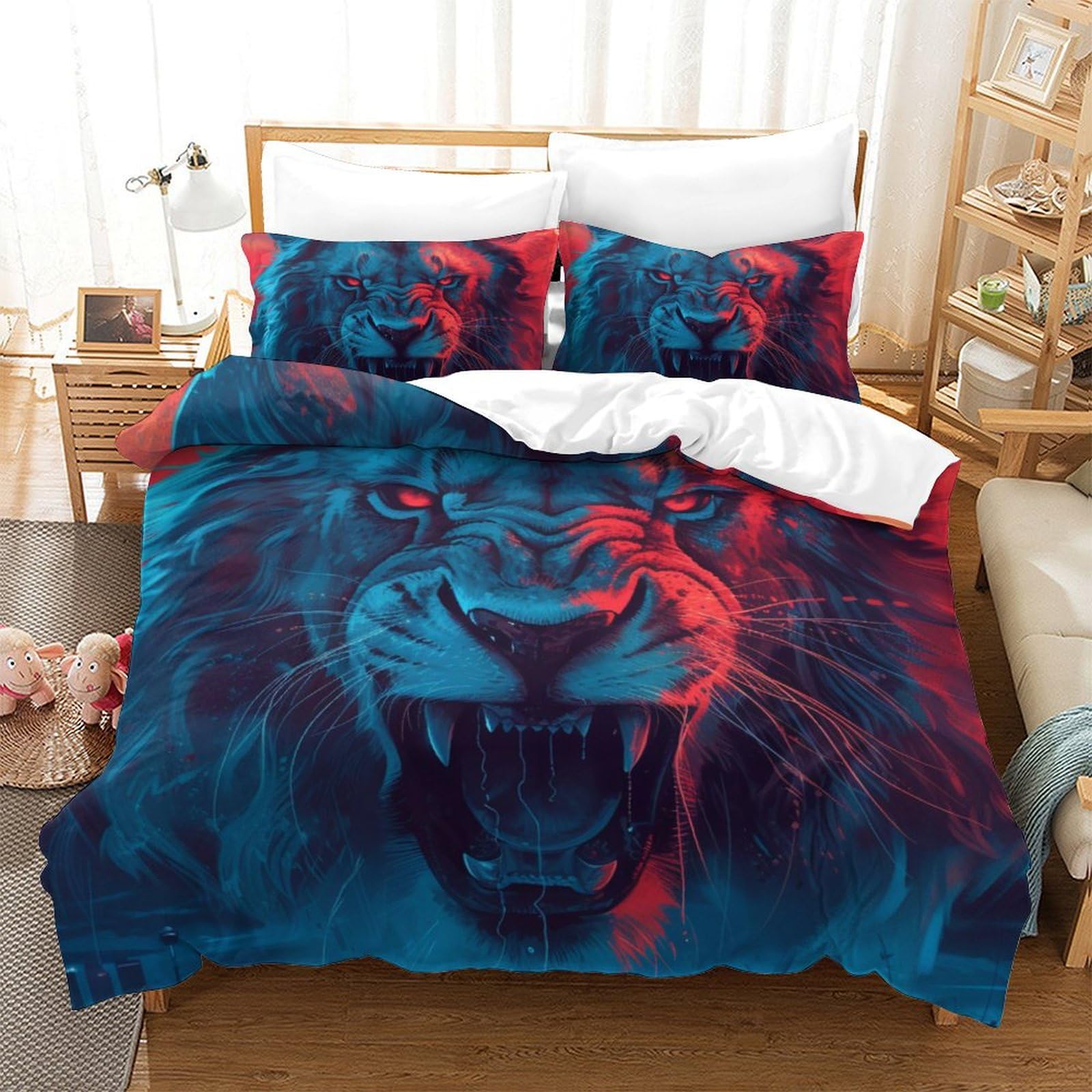 Parure de lit lion 3D en microfibre super douce 3 pièces double