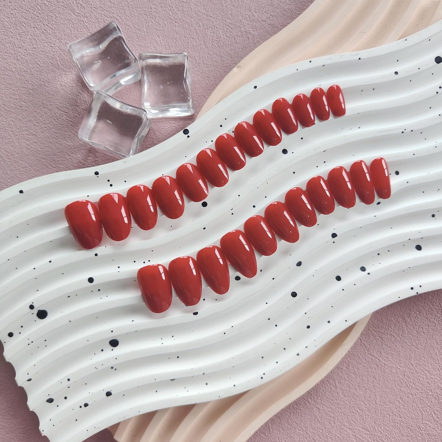 Uñas postizas cortas a presión, color rojo, ovaladas, acrílicas, con ...